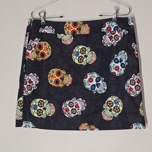 Loudmouth Women's  Black Skull Floral Skort Size  8 Fun Tennis Pickleball Golf